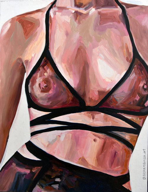 BODY - oil painting on board body underwear nude woman erotic art home decor realism by Sasha Robinson