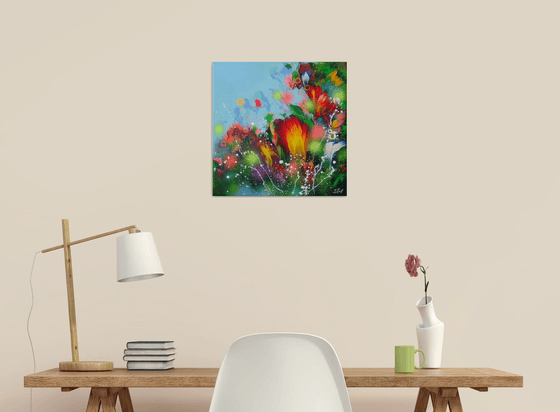 FLOWERS-2 /40 x 40 cm - (16 x 16”) Floral Abstract Painting
