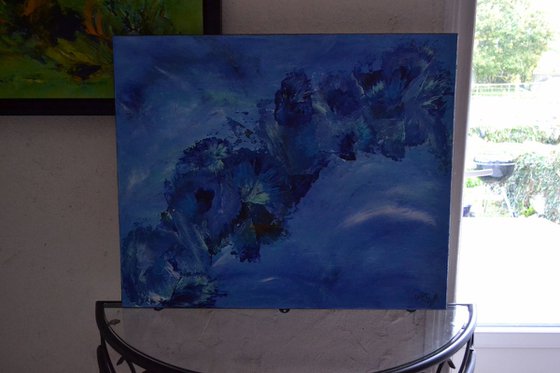 Life and Happiness ABSTRACT PAINTING READY TO HANG LYRIC EXPRESSIONISTIC BLUE COLORS CONTEMPORARY