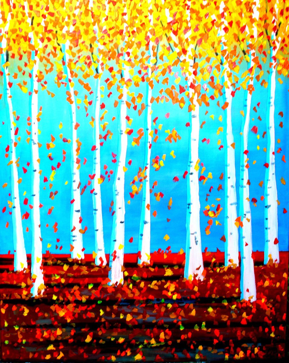 Impressionistic Landscape Acrylic Painting By Paul J Best, 32 X 40", Aspens Iii. (Large), Original Artwork