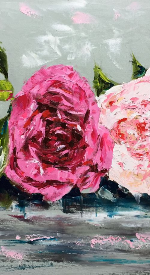 Row or Peonies oil on canvas 24"x30" by Emma Bell