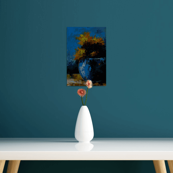 Abstract still life painting. Flowers in vase