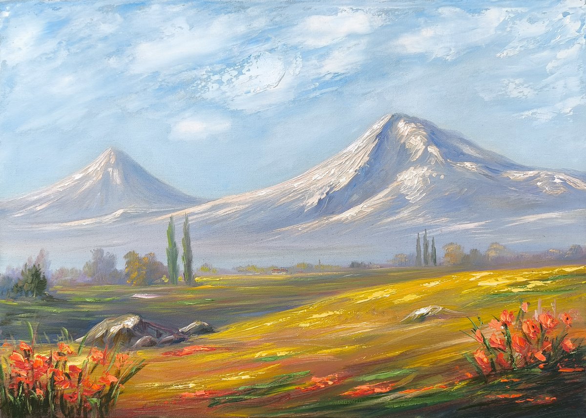 Golden Field Under Ararat By Anush Emiryan, 28 X 20, Artwork For Sale On Artfinder