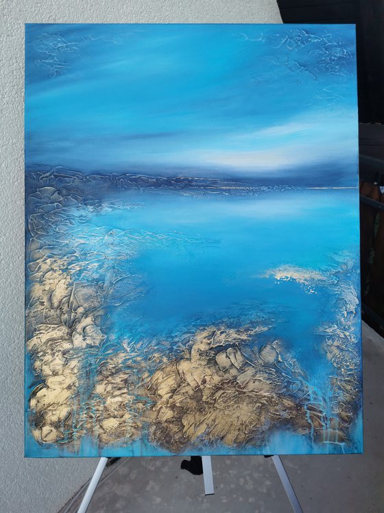 A XL large original modern semi-abstract painting "Blue Lagoon"