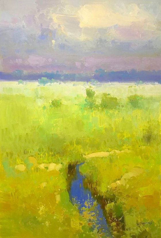 Summer Field, Original oil painting, One of a kind Signed with Certificate of Authenticity