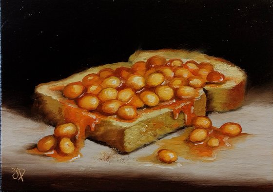 Beans on toast  still life