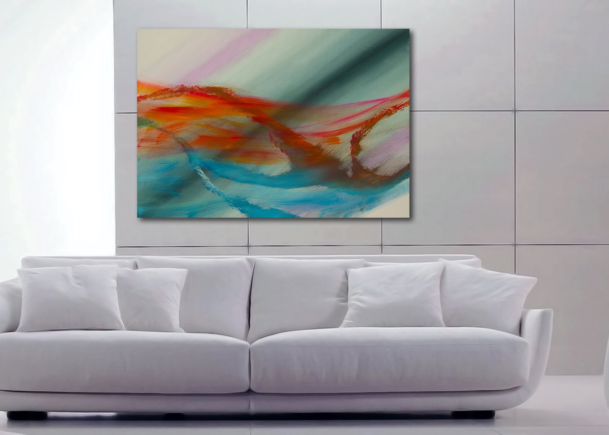 Abstract Landscape Acrylic Painting By Davide De Palma, 39 X 28, Over The Rainbow, Original Artwork