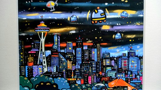 Futuristic View of Seattle at Night