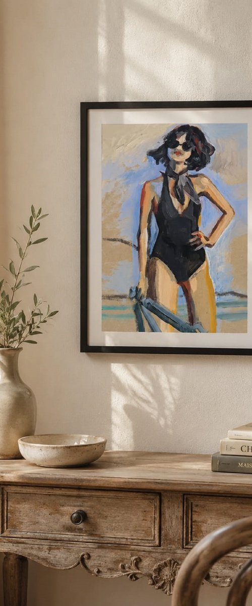 Girl in a black swimsuit On the beach by Iryna Tymkul