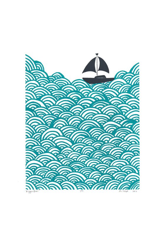 Bigger Boat in Marine Green - Unframed - FREE Worldwide Delivery