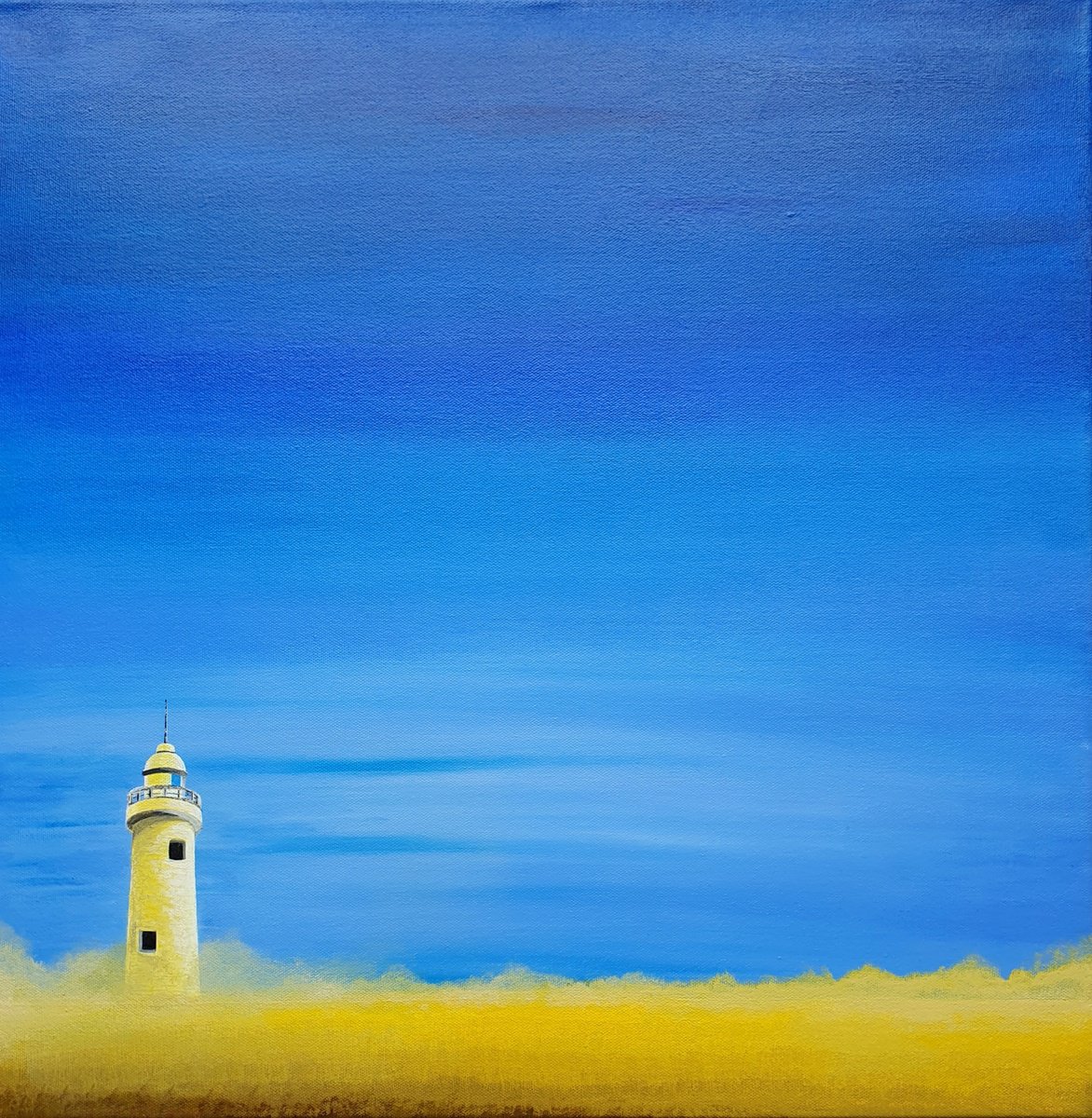 Impressionistic Landscape Acrylic Painting By Silvija Horvat, 20 X 20", Lighthouse #5, Original Artwork