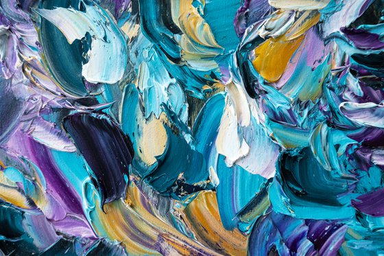 Turquoise Gold Impasto Art