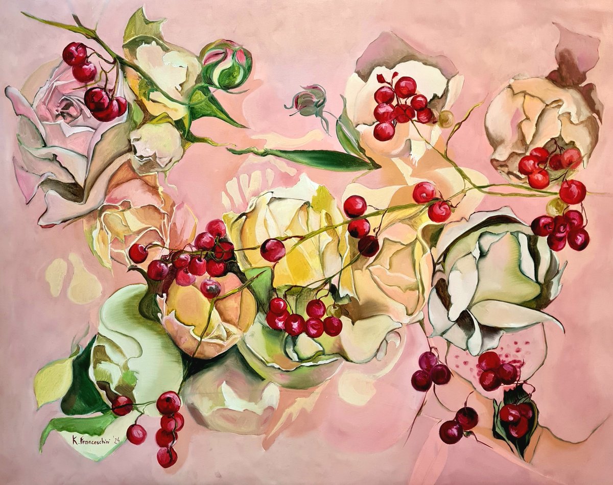 Organic Abstract Oil Painting By Karolina Franceschini, 51 X 39", Joyful Melodies, Original Artwork