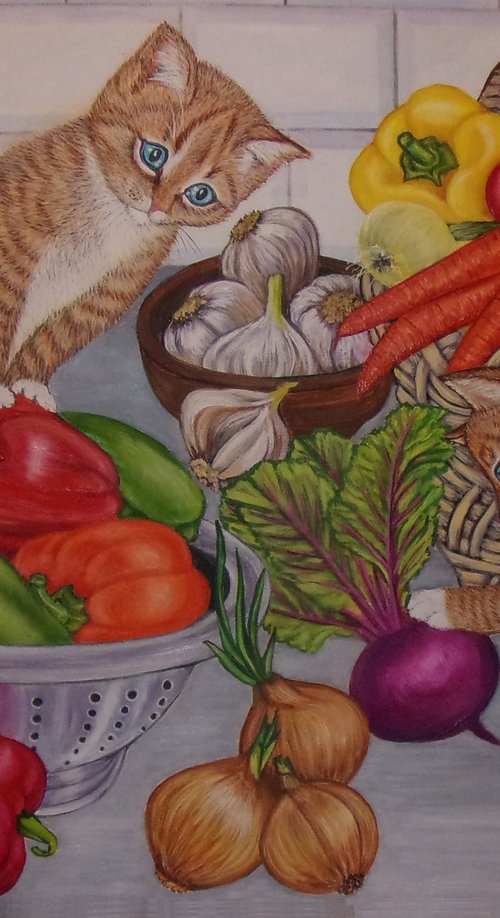 Kittens in the kitchen by Sofya Mikeworth