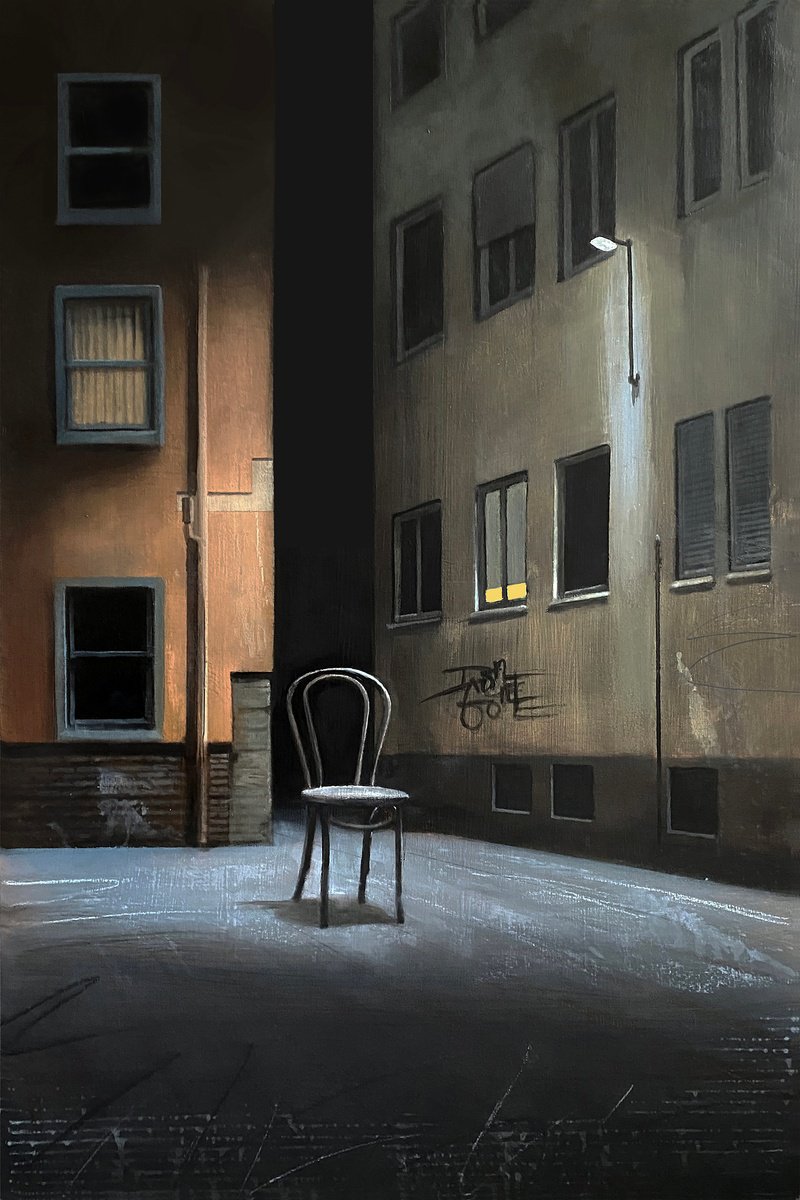 Surrealistic Cityscapes Oil Painting By Bruce Dean, 24 X 36, The Sound Of After, Original Artwork