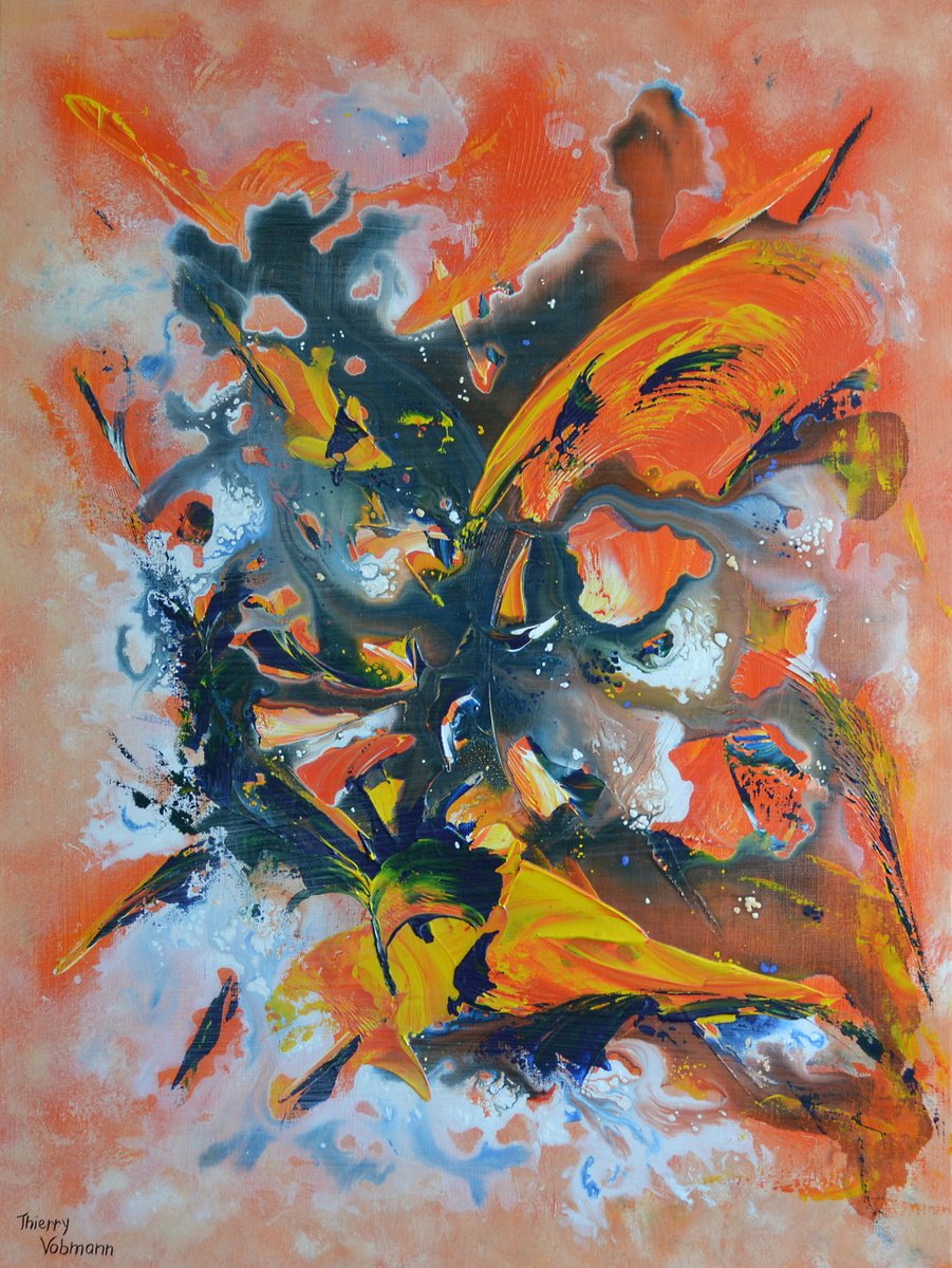 Burning love. 3D canvas 60x80x4,5 cm. by Thierry Vobmann. Abstract .