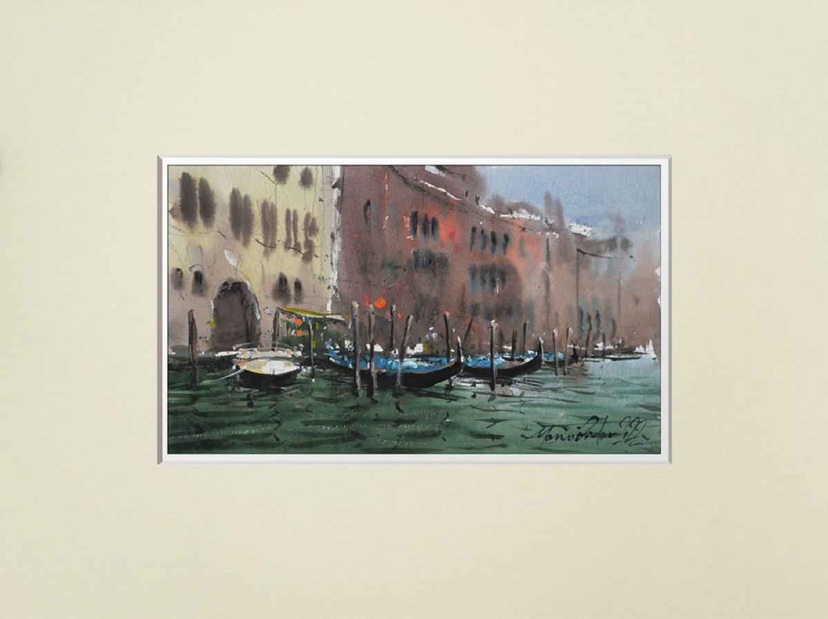 Grand Canal Venice, Original colorful watercolour venetian scenery. by Marin Victor