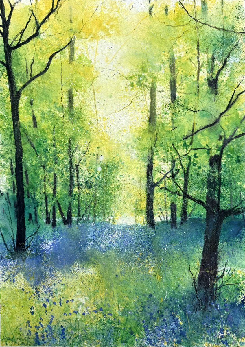 Impressionistic Botanical Watercolour By Teresa Tanner, 12 X 17", Woodland With Bluebells, Original Artwork