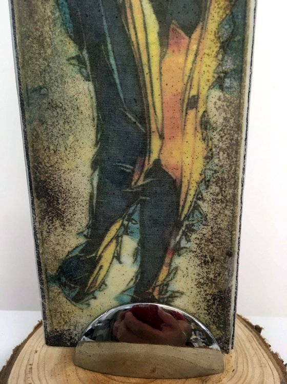 Untitled 2 - woman - glass-mounted translucent silk drawing