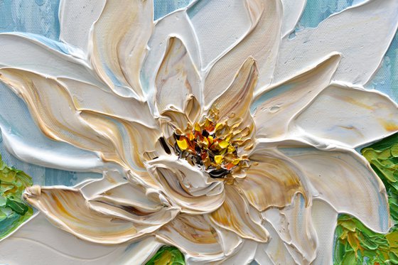 Magnolia IV - Original Textured Floral Painting, Impressionist Art