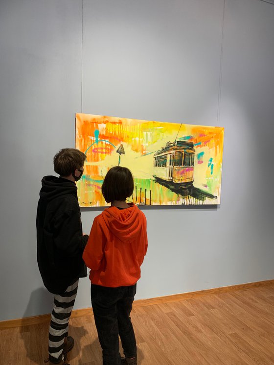 XXL Very Big Painting - "Lisbon tram" - Pop Art - Urban Art - Street - City - Cityscape