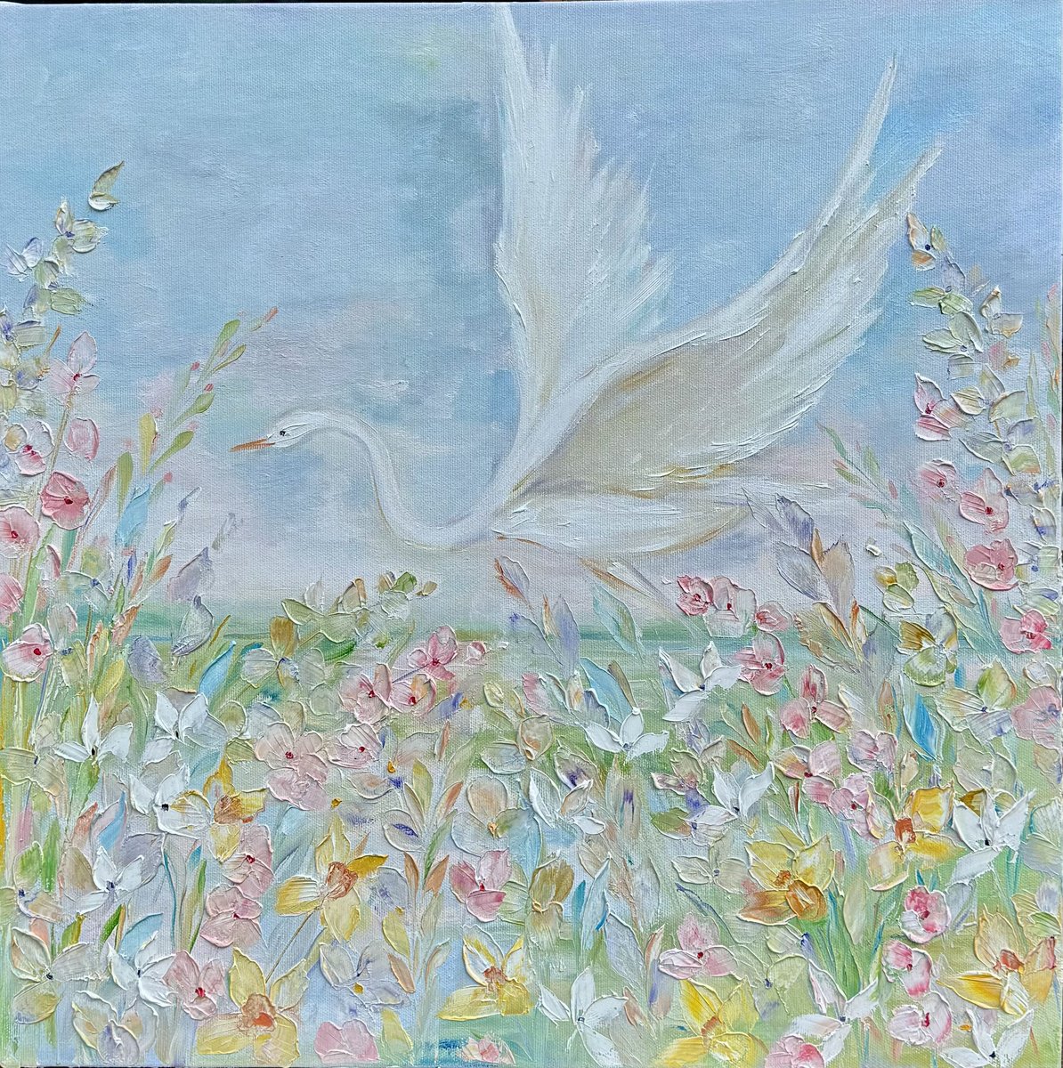 Expressive Botanical Oil Painting By Oleksandra Ievseieva, 24 X 24", The Swan, Original Artwork