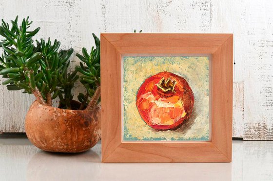 Pomegranate Painting Original Art Fruit Wall Art Mini Oil Kitchen Artwork