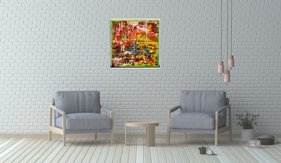 Streets to Nowhere - abstract acrylic painting, canvas wall art, red grey, framed modern art