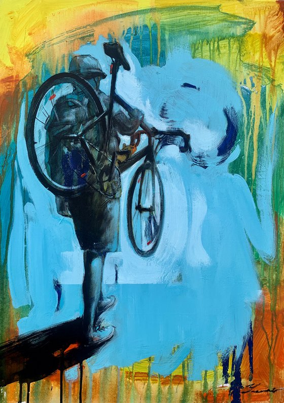 Bright painting - "Cyclist" - Pop Art - Street art - Graffiti - Bike - Sport