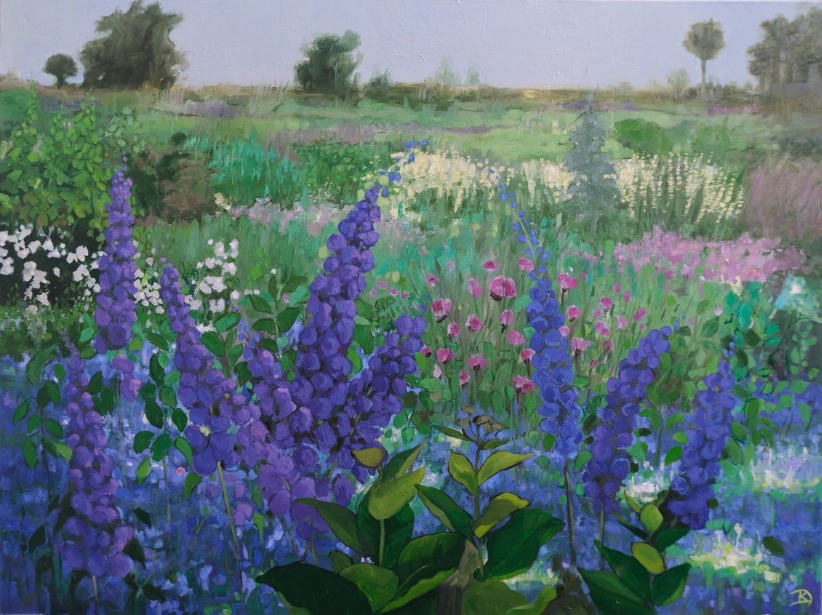 Organic Botanical Oil Painting By Kerry Lisa Davies, 40 X 30", Bloom, Original Artwork