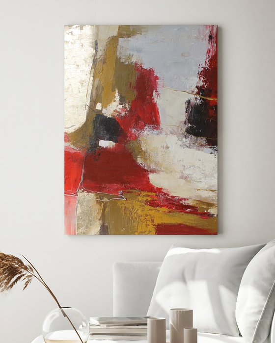 "Tango 2" Red gold brown abstract acrylic art