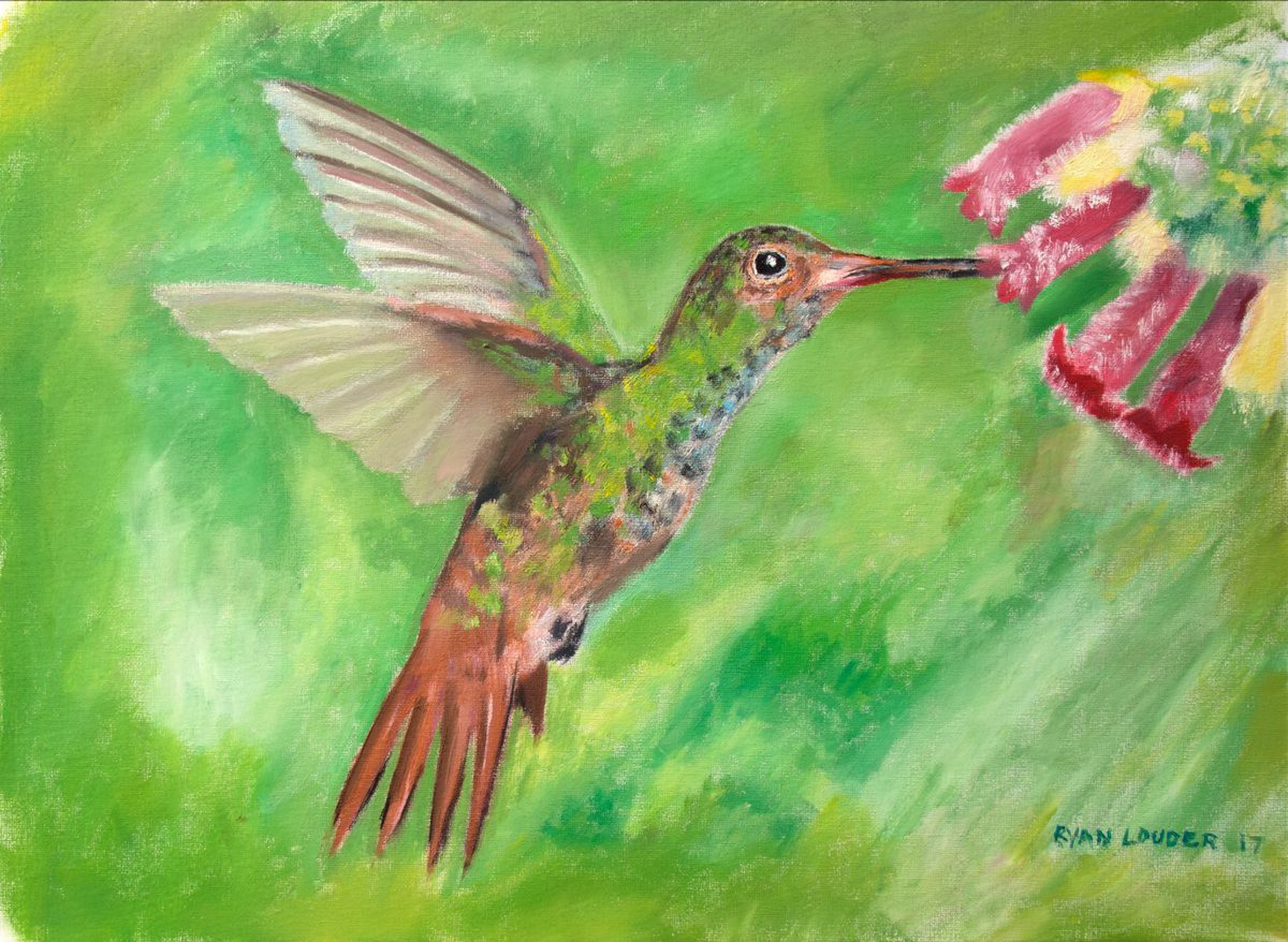 Bird Painting Humming Bird Painting Green Pictur Artfinder