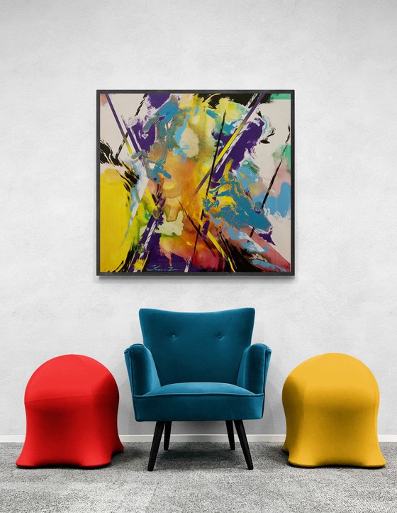 Abstract painting - "Purple Reflection" - Abstraction - Geometric - Space abstract - Big painting - Bright abstract