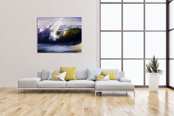 Golden Glass Wave. Seascape painting