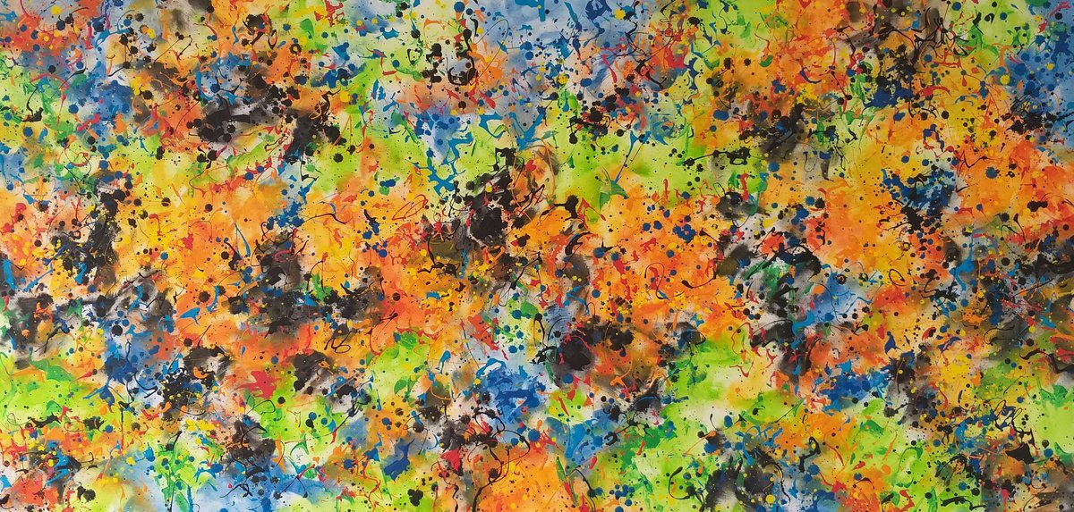 Abstract Acrylic Painting By Max Yaskin, 84 X 42", Jungle By M.y., Original Artwork