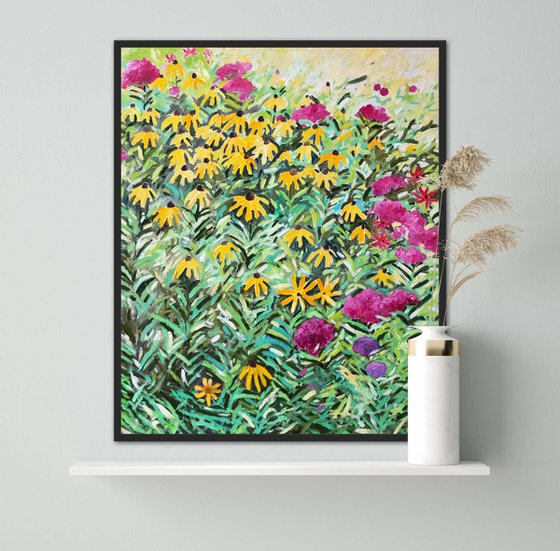 Large abstract flowers painting on canvas