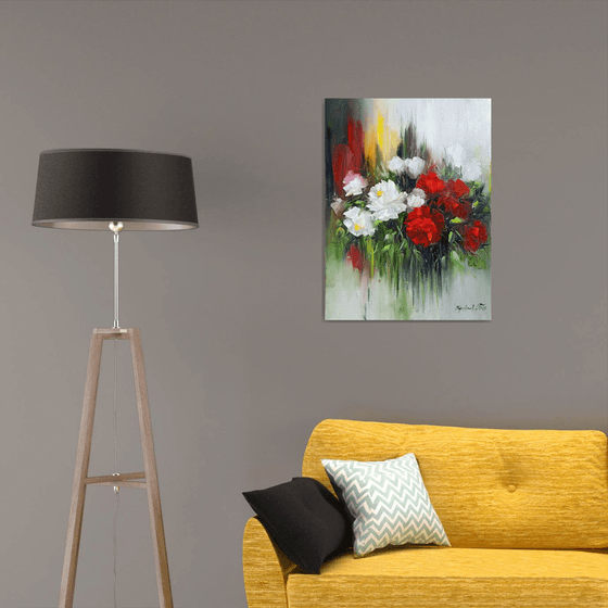 Abstract flowers (80x60cm, oil painting, ready to hang)