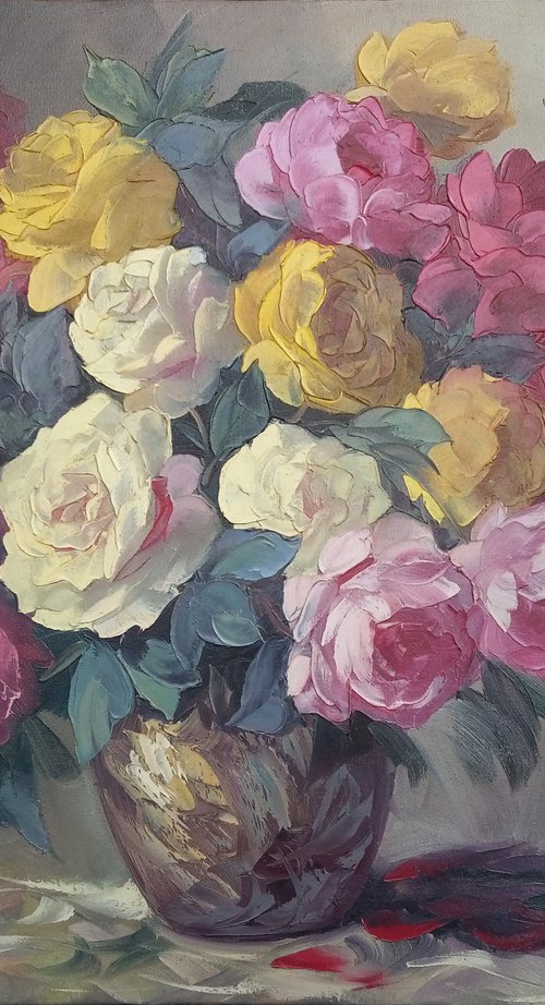 Roses(70x90cm, oil painting, palette knife) by Kamo Atoyan