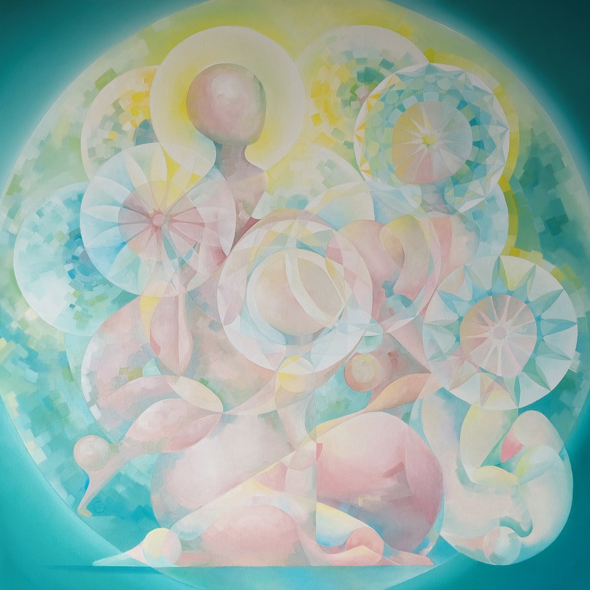 Geometric Abstract Oil Painting By Tetiana Gryshchenko, 41 X 41", Youth, Original Artwork