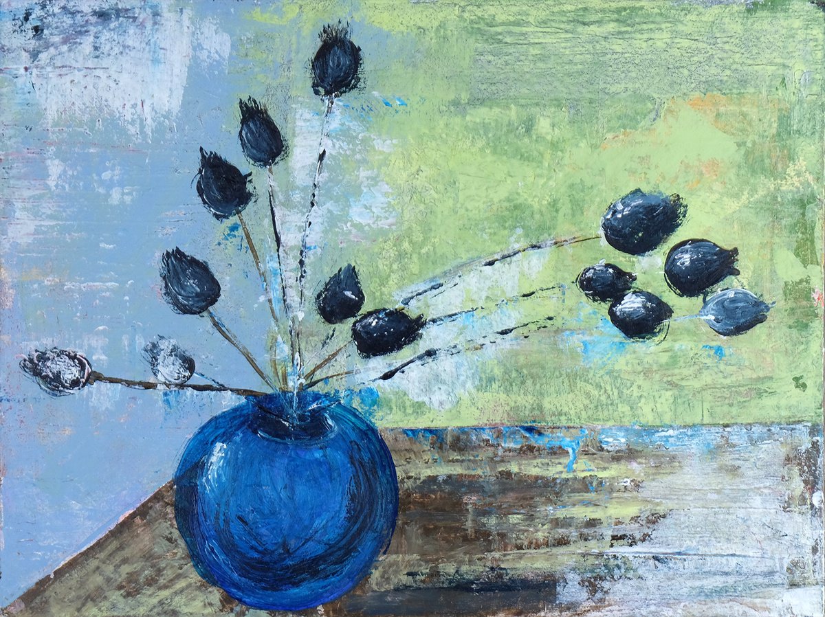 Dry Poppies In a Blue Vase by Anton Maliar
