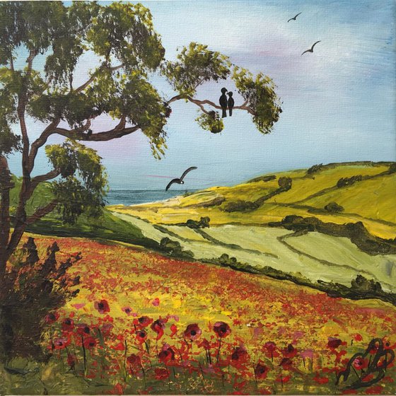 The poppy field on a square canvas