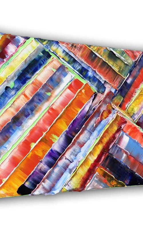 "Fitting In" - FREE Shipping to the USA - Original Highly Textured PMS Abstract Oil Painting On Canvas - 36" x 18" by Preston M. Smith (PMS)