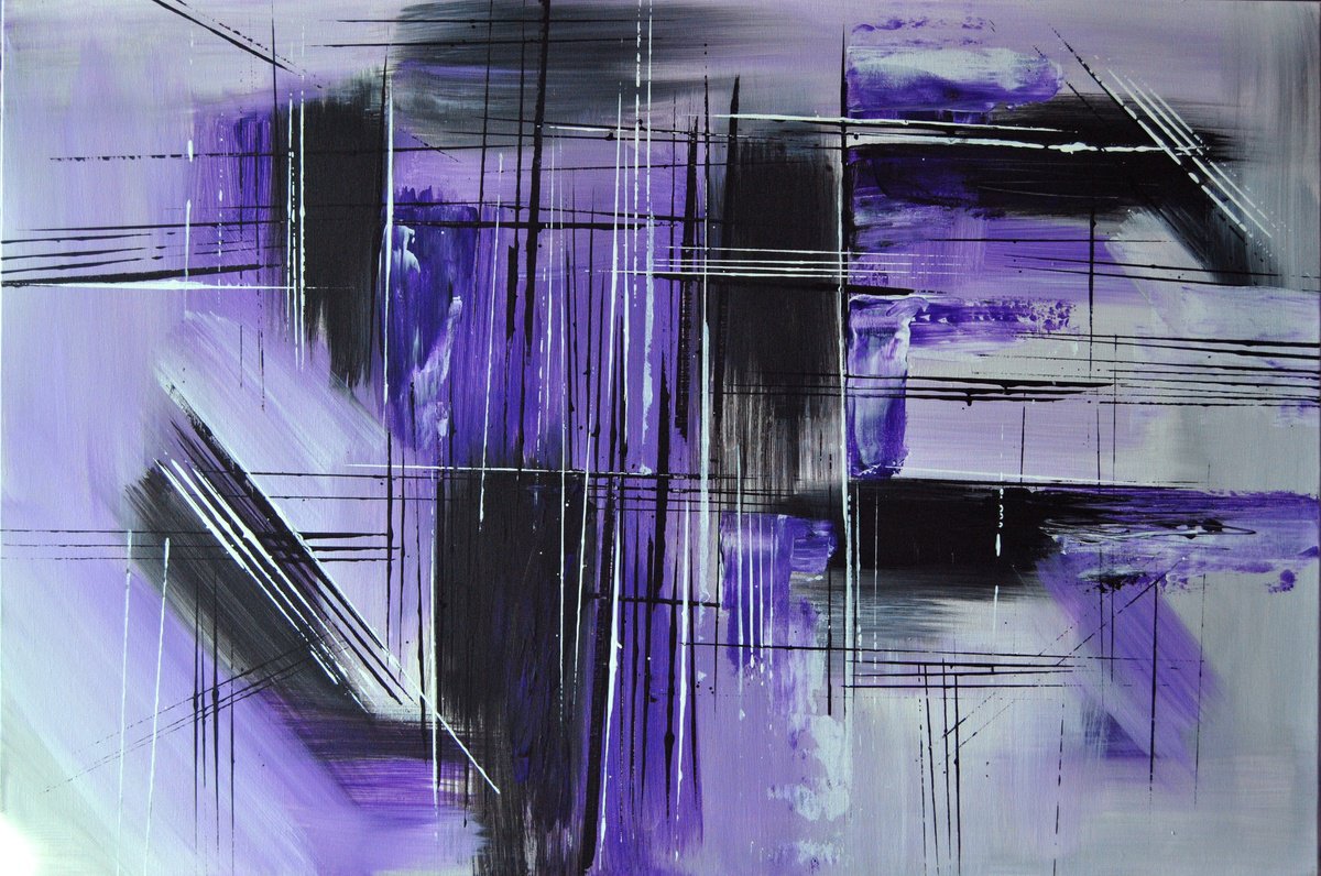 Abstract Acrylic Painting By Valeri Tsvetkov, 35 X 24", Purple Rain, Original Artwork