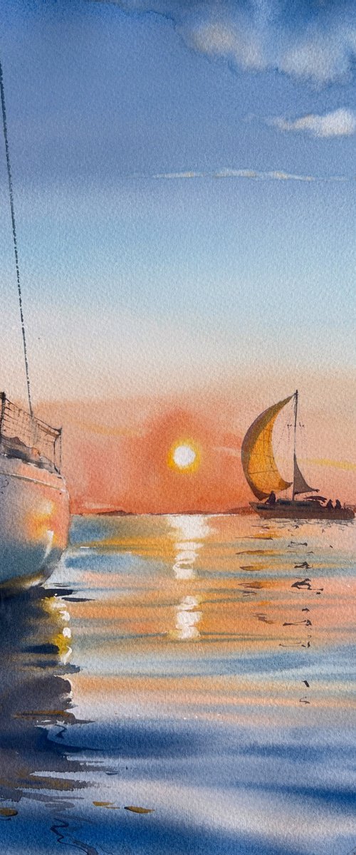Yachts at sunset #10 by Eugenia Gorbacheva