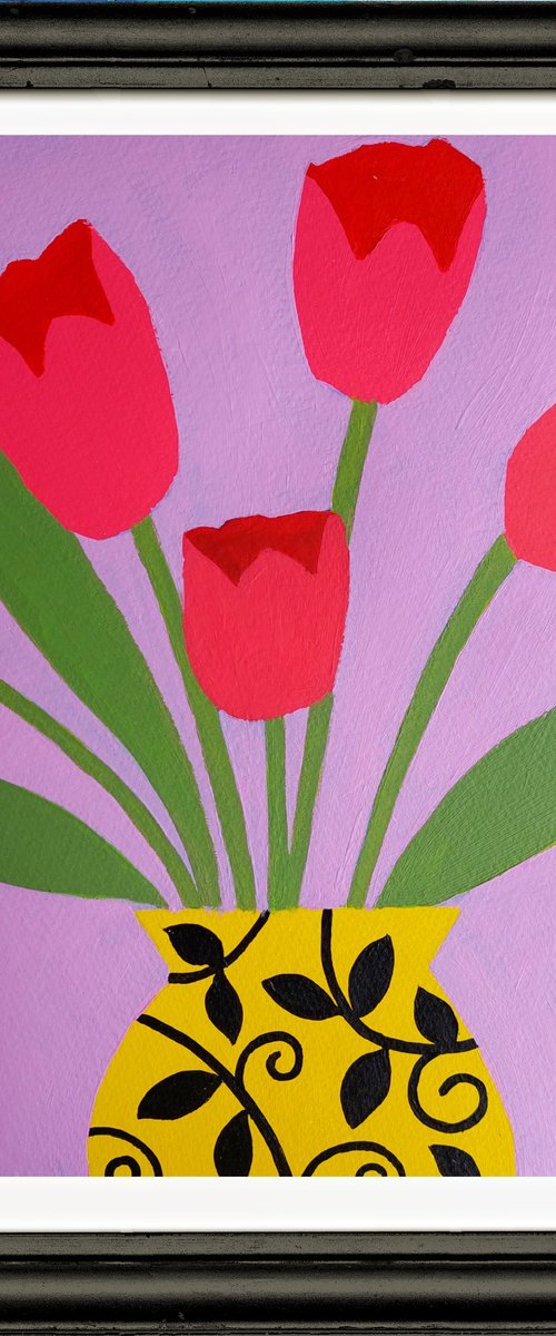 Five Pink Tulips III by Jan Rippingham