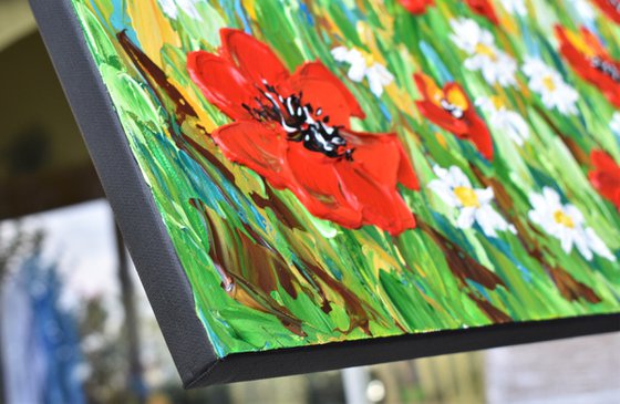 Poppies and Daisies - Wildflower Meadow Palette Knife Painting