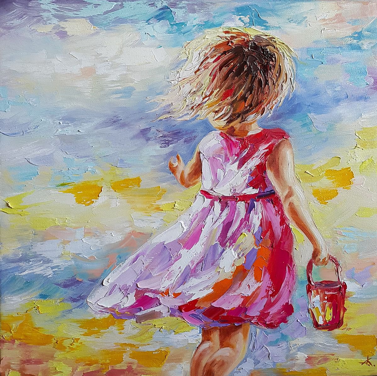 Good memories childhood, child, oil painting, girl, little girl, happy childhood, children Oil