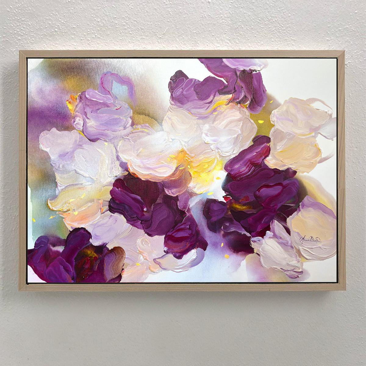 Abstract Acrylic Painting By Anna Maiko, 43 X 31, Amber Petals, Original Artwork