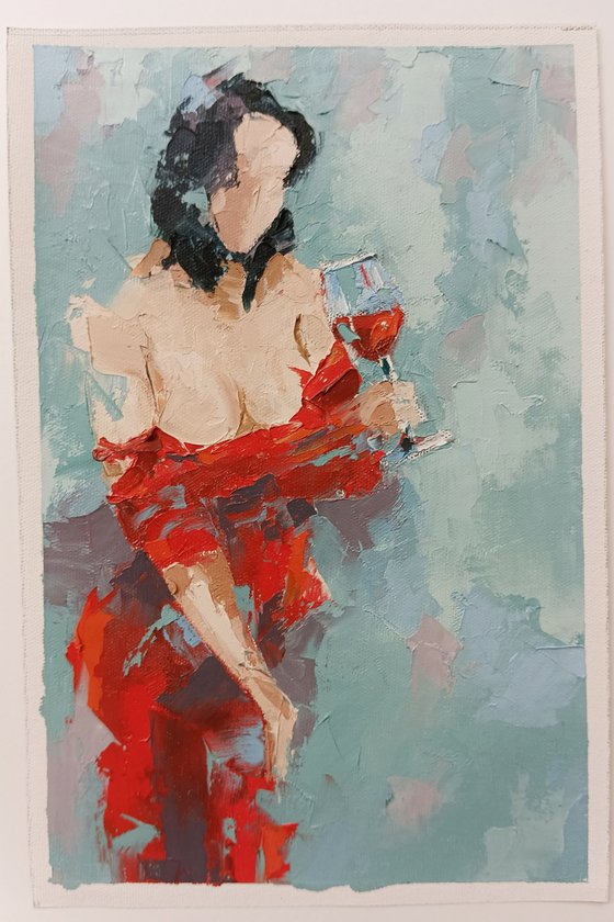 Thalia 12. Abstract woman painting. Woman and red wine