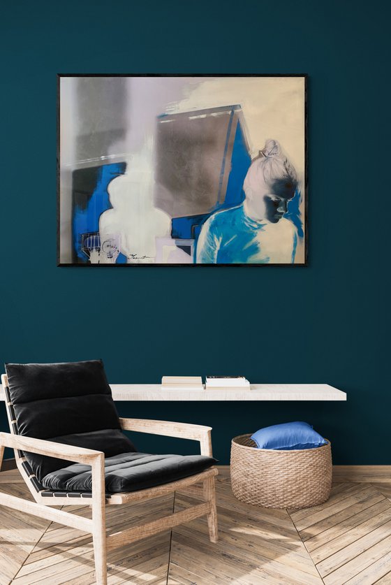 Modern big painting - "Blue portrait" - Pop Art - Portrait - Realism